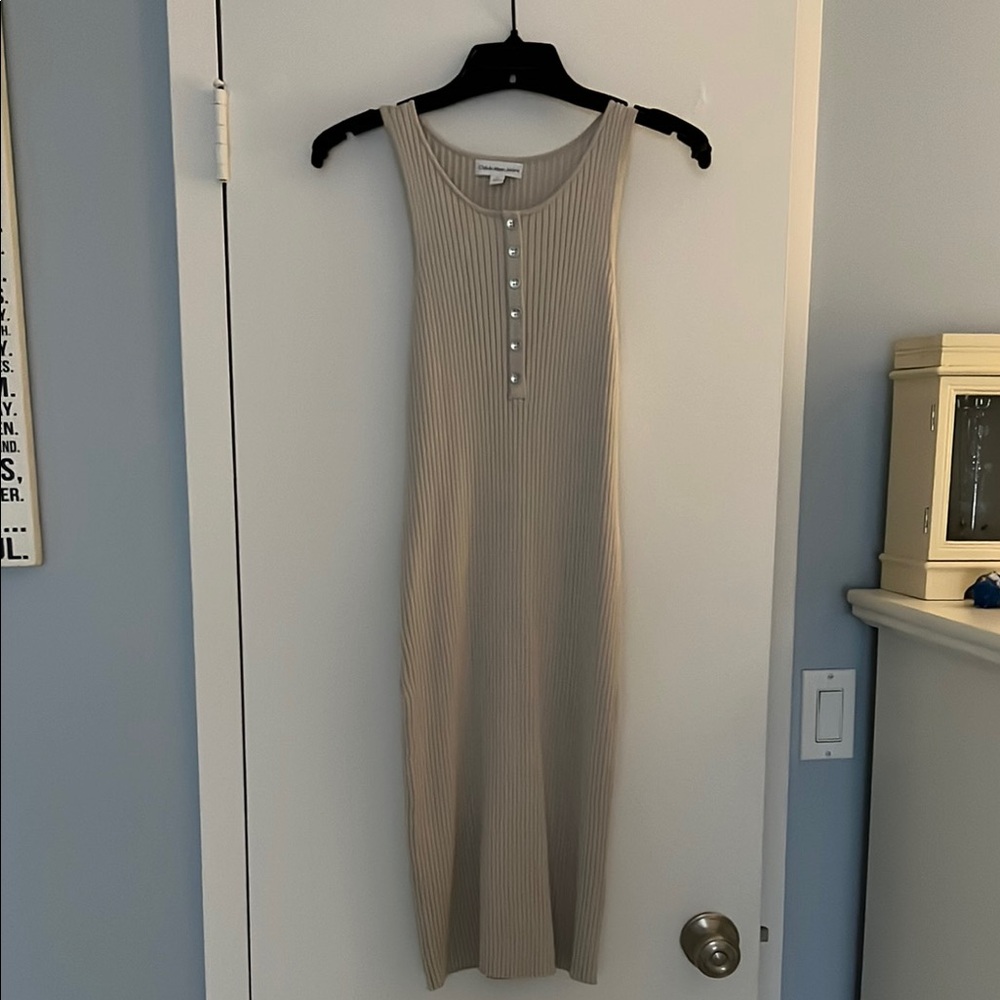 Sleeveless Beige Ribbed Dress
